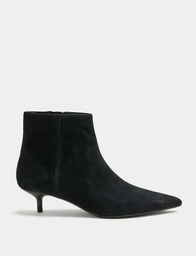 Suede Kitten Heel Pointed Ankle Boots Black female - M&S - FashionsVida