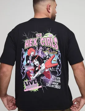 Herren Oversized T-Shirt mit verlängertem Ausschnitt und Scooby Doo Hex Girls Lizenz-Print Black Größe 3XL - boohooMAN - FashionsVida