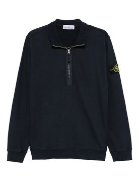 Cotton Half-Zip Sweatshirt with Ribbed Collar, Cuffs & Hem