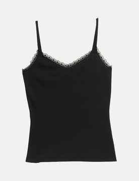 Top mit Spitzen-Detail Schwarz M
