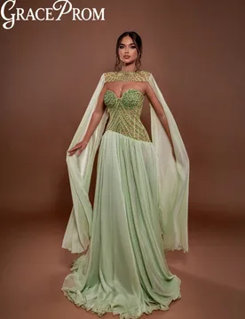 Light Green Beaded Evening Dress With Cape Floor-length Sweetheart Neck Wedding Party Gown Customized Glamorous Banquet Dresses - Aliexpress - FashionsVida