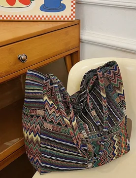 Pieza Bolsa De Hombro De Gran Capacidad Simple Y De Moda Con Patrón Vintage, Plegable Para Viaje Diario Y Compras - Shein - FashionsVida