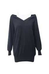 Women's Preloved Layered Sweater Dress in Black Merino Wool Size: Small - Black - Size: S