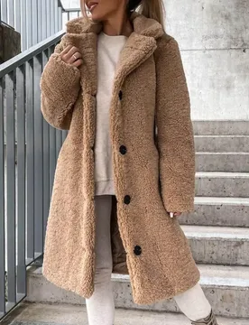 Trendy Women Overcoat Autumn Winter Women Trench Coat Long Style Pure Color Single-breasted Teddy Jacket Windproof - Aliexpress - FashionsVida