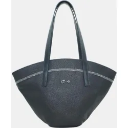 Bolso shopping de piel con costuras zigzag y cremallera