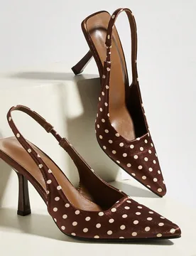 Tacones de aguja elegantes y minimalistas de color café con lunares, sin talón, para uso diario, regalo del Día de la Madre - Shein - FashionsVida