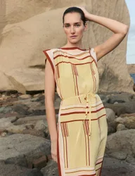 Pure Silk Printed Midi Column Dress Yellow Mix female