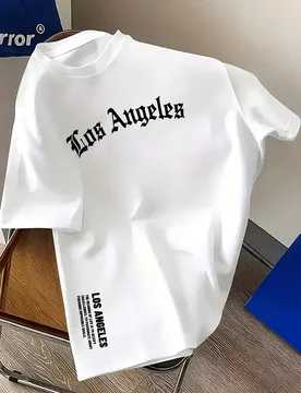 Retro Los Angeles Pattern T-shirt, Bold Gothic Font and Chest Print 100_ Cotton Men's Round Neck T-shirt - Aliexpress - FashionsVida