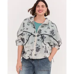 Chaqueta de mujer con estampado floral cordón ajustable en la cintura y en la capucha