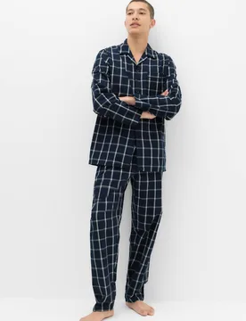 Pure Cotton Checked Pyjama Set Navy male - M&S - FashionsVida