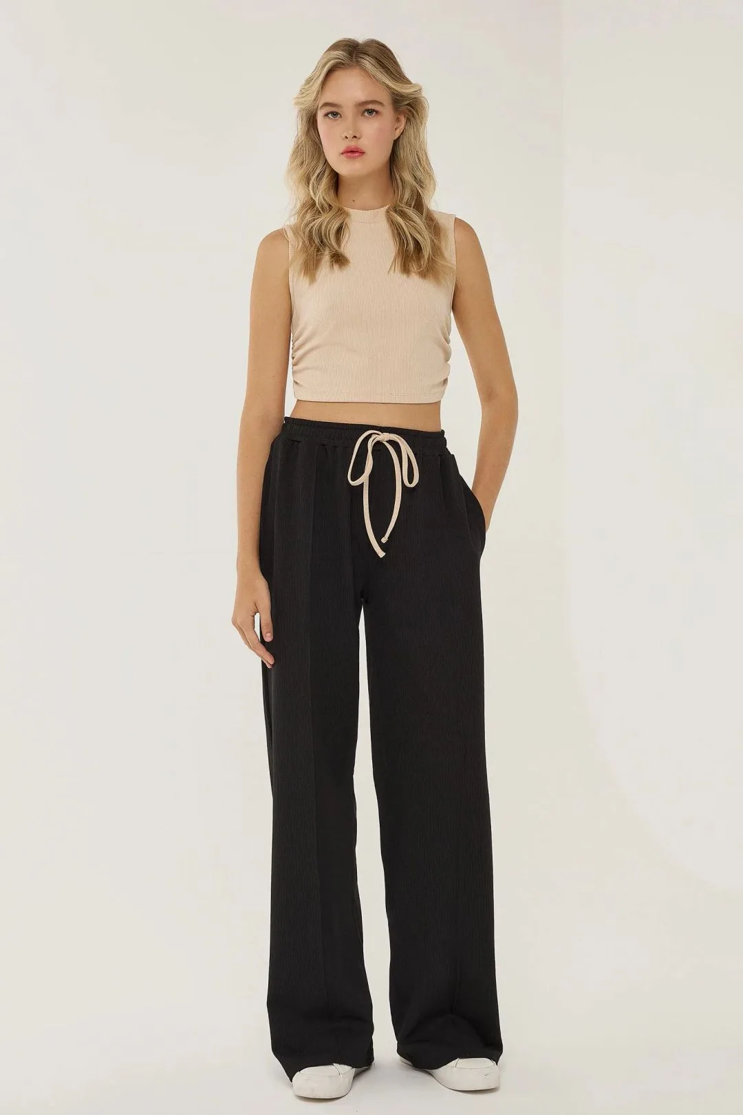 Womens Basic Knitted Two-Piece Set - Black - Hiccup - FashionsVida