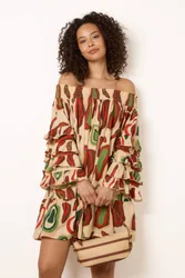 Women's Multi Long Sleeve Slip On Bardot Mini Dress - Multicolor - Size: One Size