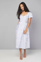 Jacquard Seam Detail Midi Dress - Blue - Size: 16