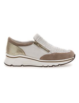 Sneakers slip on Beige Bianco in pelle 24564GLAM 36