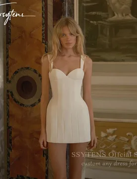 SSYTENS Sexy Ivory Satin Wedding Dress Spaghetti Straps Bride Mini Vestido De Novia Boda Civil Short Robe De Mariée Customized - Aliexpress - FashionsVida
