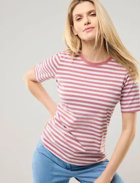 Baumwoll Ringelshirt, normale Größen, Farbe Rosa, 42, hautsympathische Baumwolle bequem, da elastisch Damen - Walbusch - FashionsVida