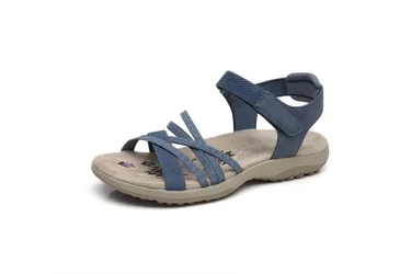 Women's Ultra-Soft Strappy Hook & Loop adjustable Wide fit Flat Sandals in Navy Size: 3 - Navy - Size: 3