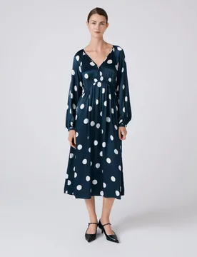 Polka Dot V-Neck Midi Wrap Dress Navy Mix female - GHOST - FashionsVida