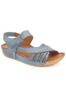 Women's All Leather Adjustable Fasten Sandals in Blue Size: 6 - Blue - Size: 6 - Pavers - FashionsVida