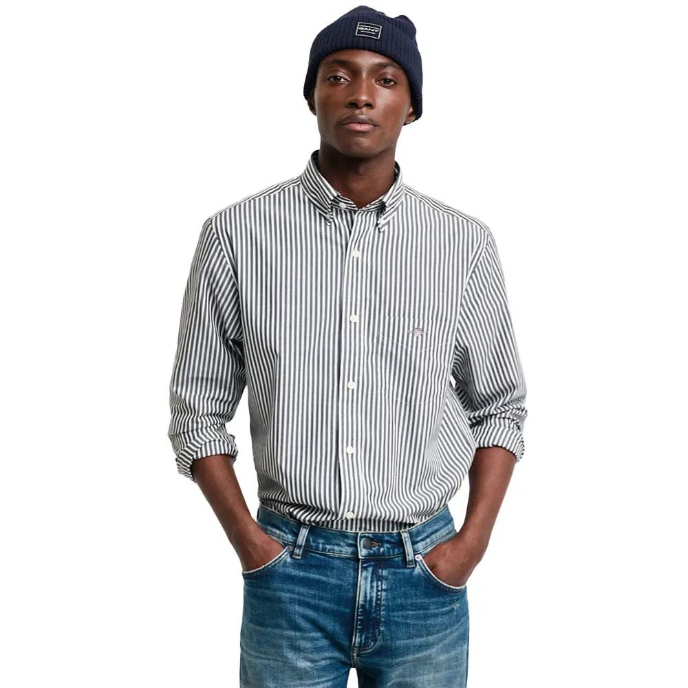 Camicia A Maniche Lunghe Reg Stripe Black S - Gant - FashionsVida