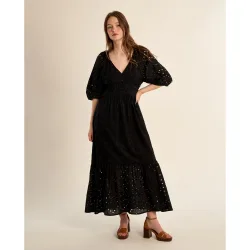 Vestido largo de manga corta con volantes
