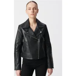 Cazadora biker de mujer de cuero con cremallera