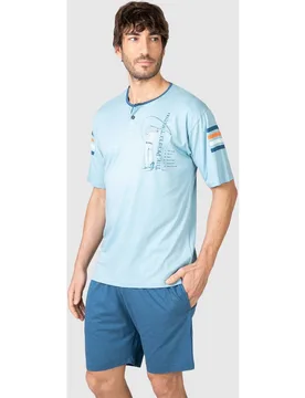 Pijama corto de hombre de manga corta con tapeta abotonada - Massana - FashionsVida