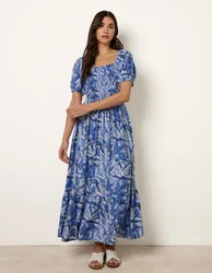 Womens Large Floral Printed Square Neck Puff Sleeve Dress - Size Small/medium