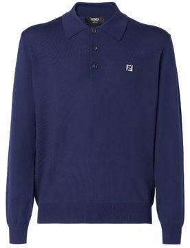 Men's Long-Sleeved Wool Polo Shirt with Micro FF Emblem