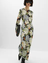Satin Floral Midaxi Column Dress Multi female