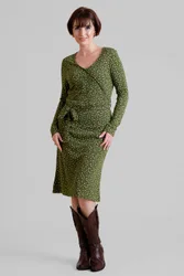 Women's Polka Dot Olive Jersey Midi Dress in Bottle Green Size: 14 - Bottle Green - Size: 14