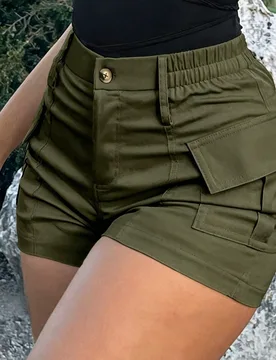 Pantalones cortos cargo de estilo urbano para mujer AHTELB, color liso, diseño minimalista, estilo urbano holgado, ideales para el día a día, activ - Shein - FashionsVida