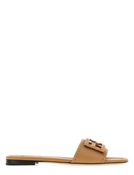 Women's Leather Slide Sandals with Logo Detail