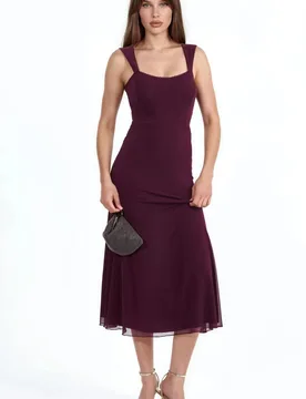 Womens Heart Collar Midi A-Line Dress - Burgundy - Size Small - Hiccup - FashionsVida