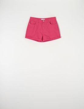 Pantaloncini mom fit in denim - rosa