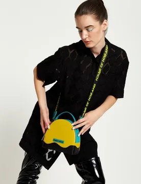 Women's Cross Body Bag In Yellow, Black & Blue With Printed Logo in Yellow - Yellow - Size: One Size - House of Holland - FashionsVida