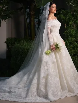 Charming Appliques Lace Customized Wedding Dress Classic Long Sleeves Bridal Gown with Off the Shoulder Elegant Robe de mariée - Aliexpress - FashionsVida
