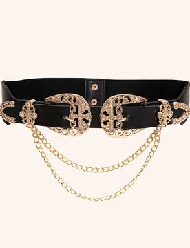 Pieza Cinturón elástico de mujer con doble hebilla, diseño hueco y detalle de cadena, estilo vaquero para vestidos, Halloween, verano, escuela, oto