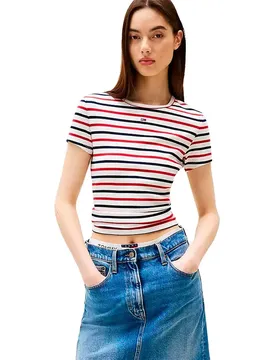 Maglietta A Maniche Corte Slim Essential Ext White / Red / Navy Stripe M