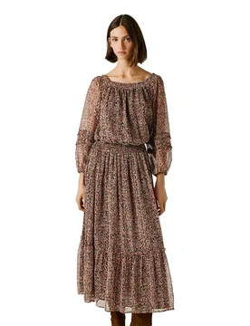 Vestito Midi Con Maniche 3/ Dorotea Earth Brown L - Pepe jeans - FashionsVida