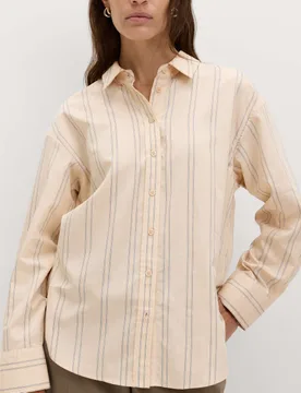 Striped Collared Shirt with Linen Natural Mix female - M&S - FashionsVida
