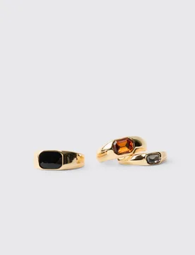 Herren 3er-Pack Ringe Mit Edelsteinen Gold Größe Small/Medium - boohooMAN - FashionsVida