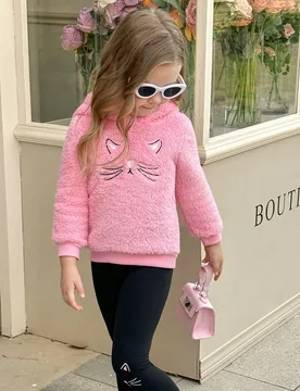 Jersey De Capucha Y Leggings Bordados De Dibujos Animados De Oso De Peluche Para Niñas Jóvenes - Shein - FashionsVida