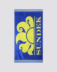 Telo mare blu royal in spugna con logo sole giallo fluo jacquard