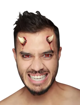 Blutige Teufelshörner-Latexapplikation Dämonenhörner-Applikation 2 Stück rot-weiss - KARNEVAL-MEGASTORE - FashionsVida