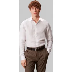 Camisa de Hombre en mezcla de lino ajustada lisa