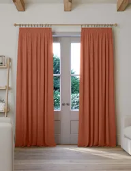 Brushed Pencil Pleat Blackout Thermal Curtains Terracotta