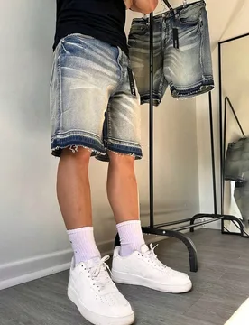 Shorts de mezclilla de 5 pulgadas, pierna ancha holgada, dobladillo crudo, shorts de mezclilla de longitud media, shorts de verano, shorts de pierna a - Shein - FashionsVida