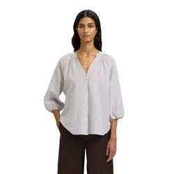 Camicia A Maniche 3/ Cleo-alberta Linen Blend Bright White / Chocolate Chip 36