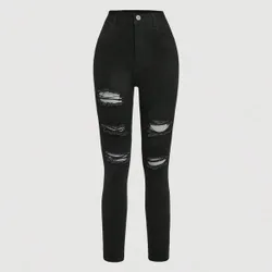Jeans de mezclilla sencillos y desgastados de estilo informal para niña adolescente